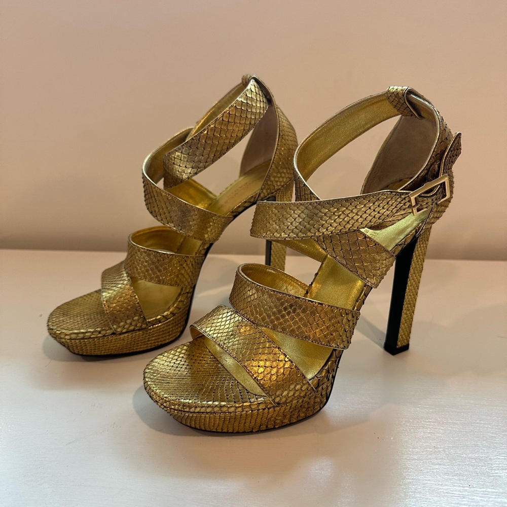 Yves Saint Laurent Python Cosmo Lame’ Sandals heels